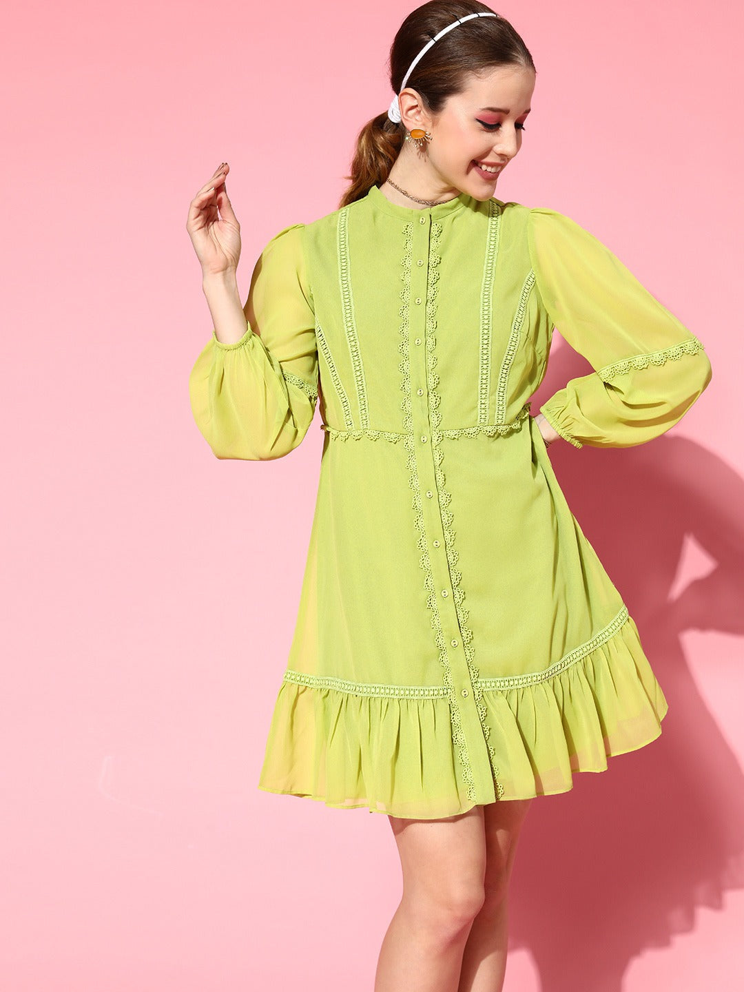 N2Z2TOZ - Women Green Lace Detail Dress