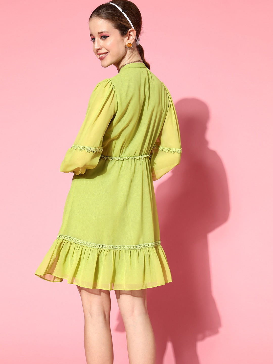 Women Green Lace Detail Dress