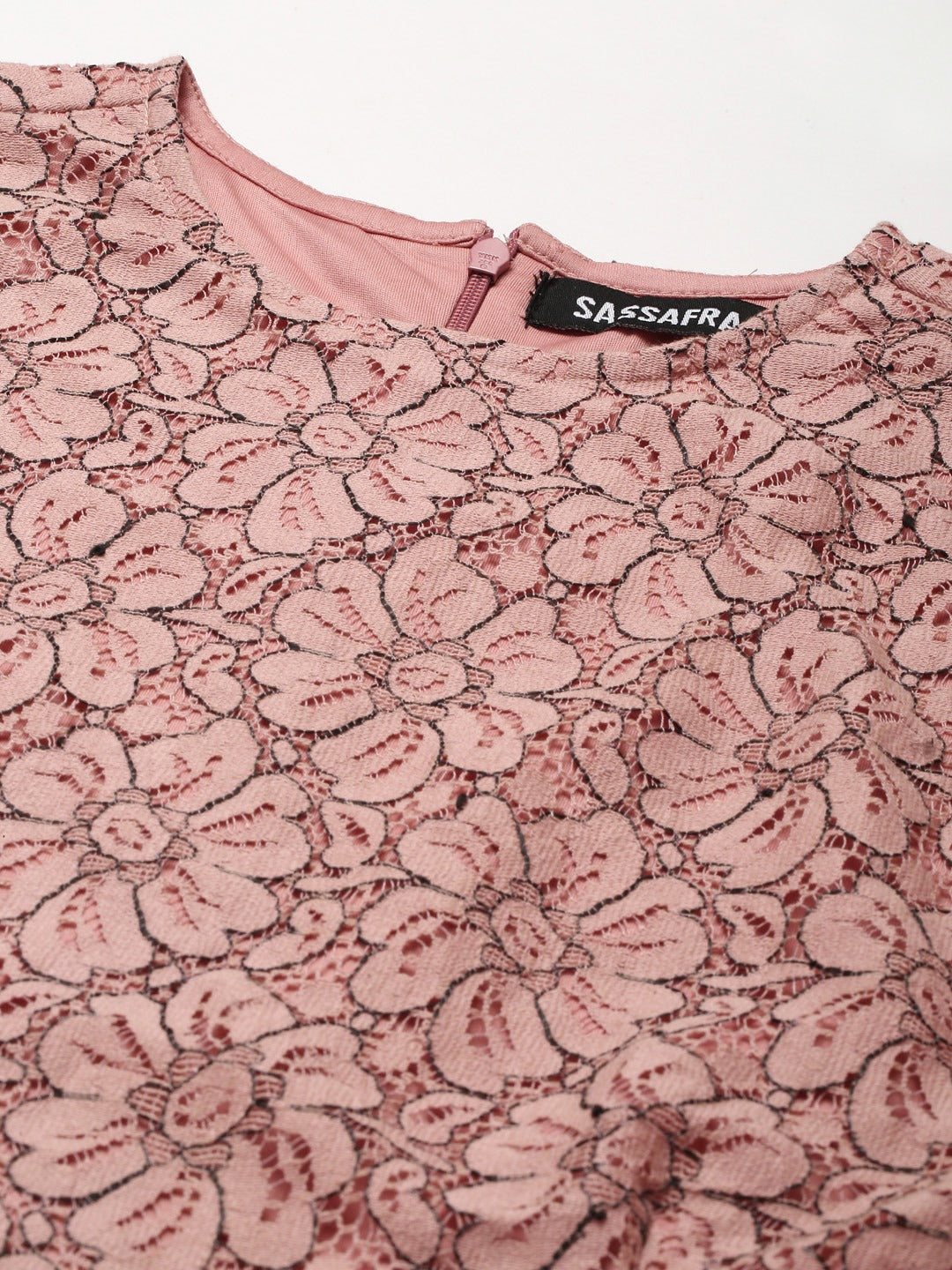Women Dusty Pink Lace Waist Cut-Out Dress - NOZ2TOZ