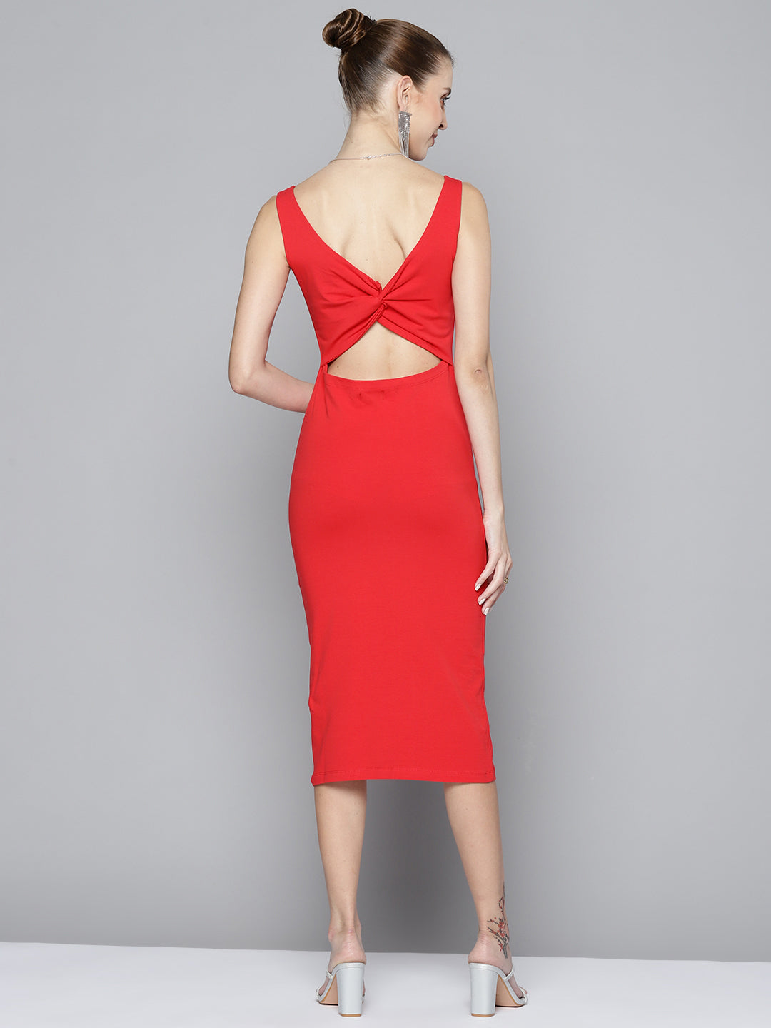 Women Red Back Cut-Out Bodycon Dress - NOZ2TOZ