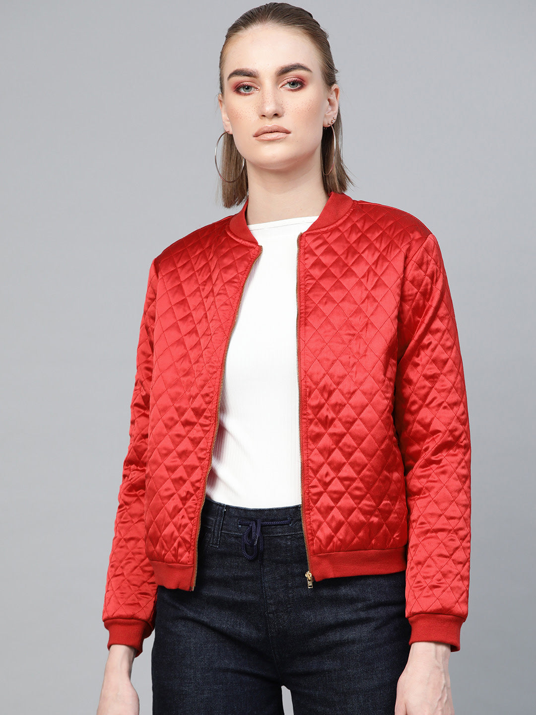 N2Z2TOZ - Red Quilting Bomber Jacket