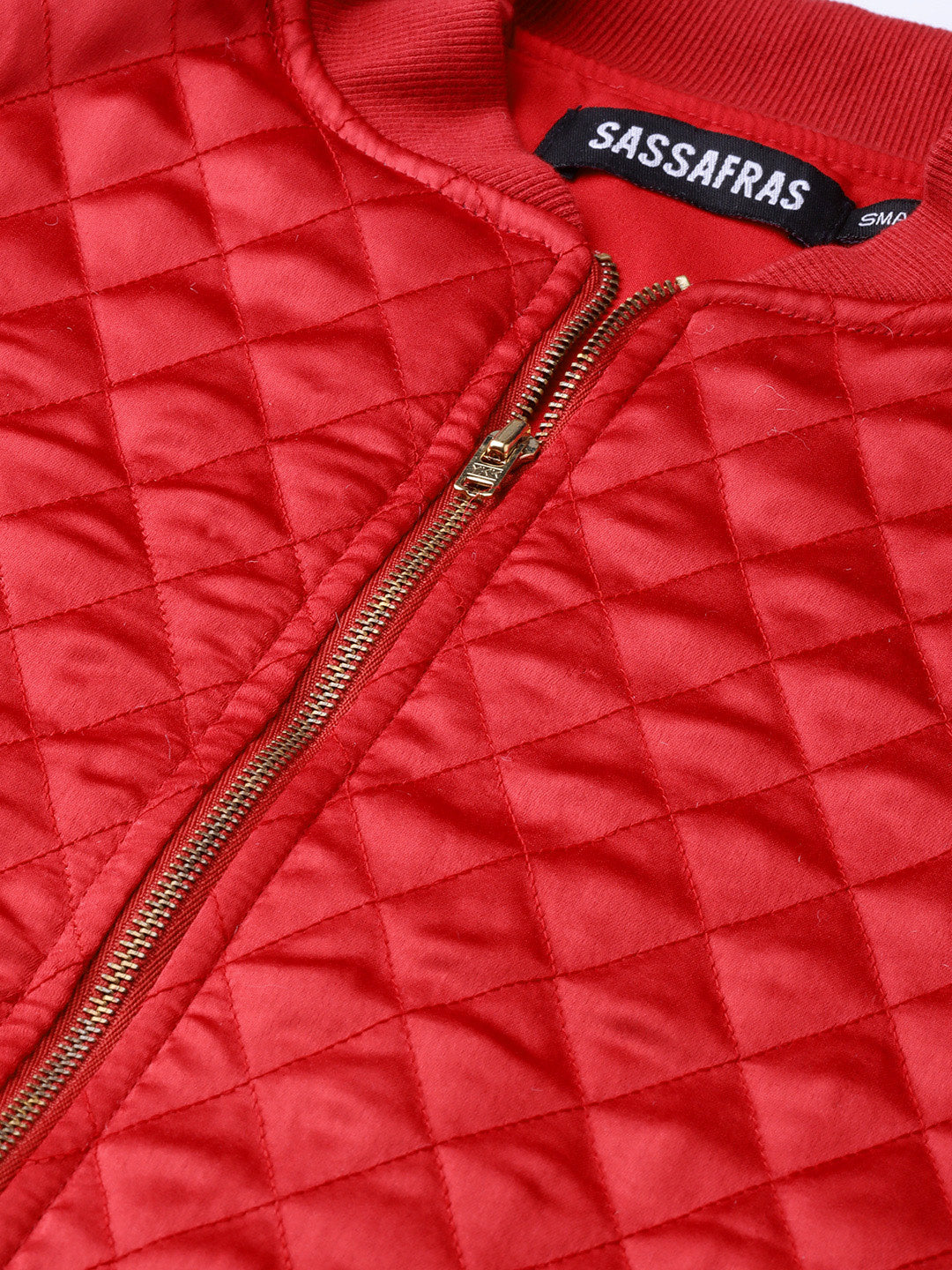 Women Red Quilting Bomber Jacket