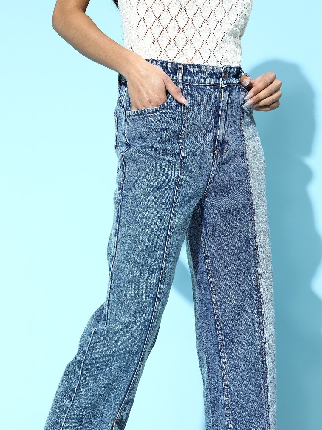 Women Blue Colour Block Jeans