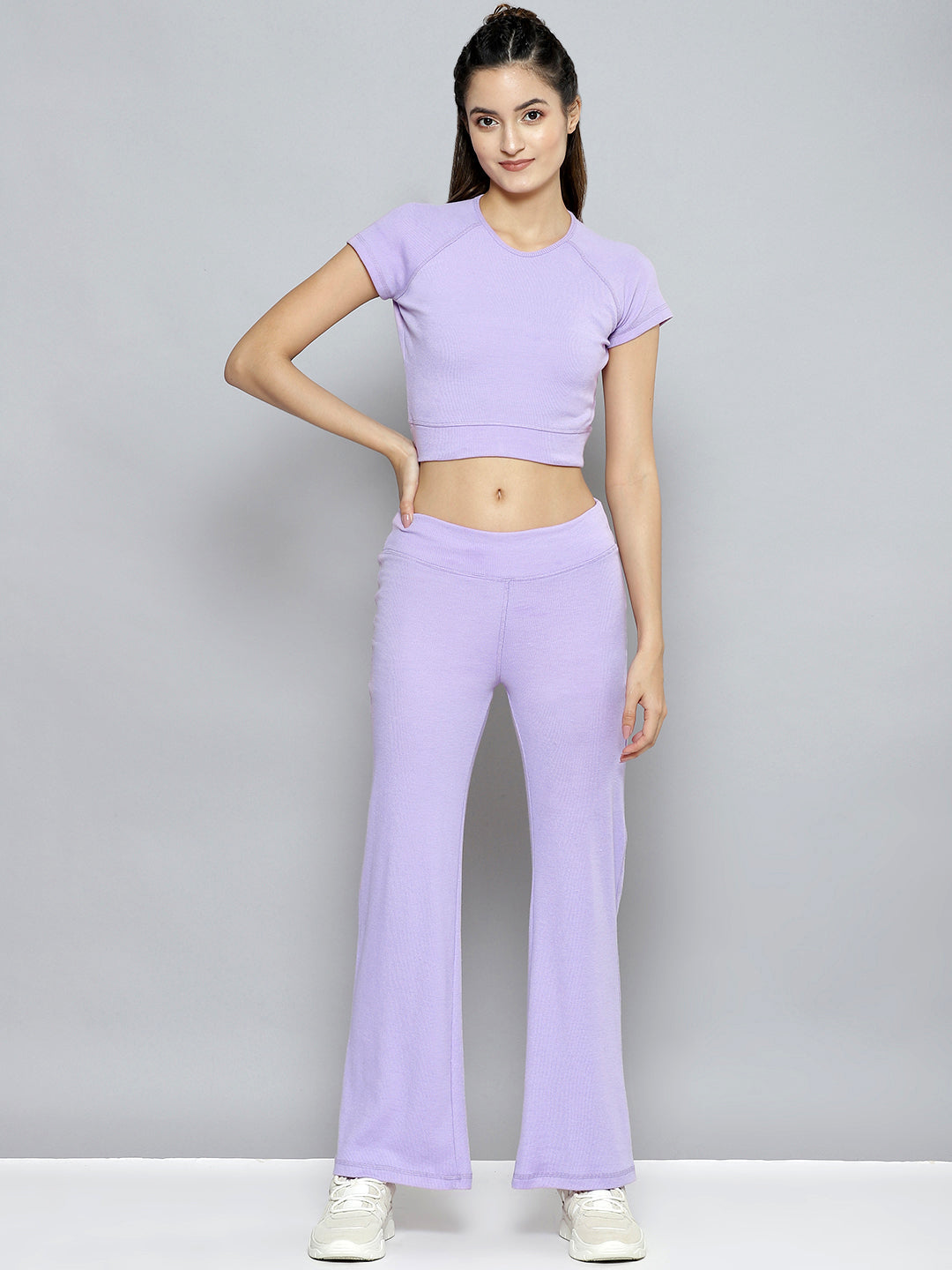 Women Lavender Rib ACTIVE Crop Top With Bootleg Pants - NOZ2TOZ
