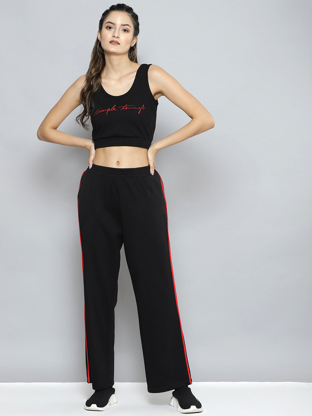 Women Black Terry ACTIVE Tank Top With Track Pants - NOZ2TOZ