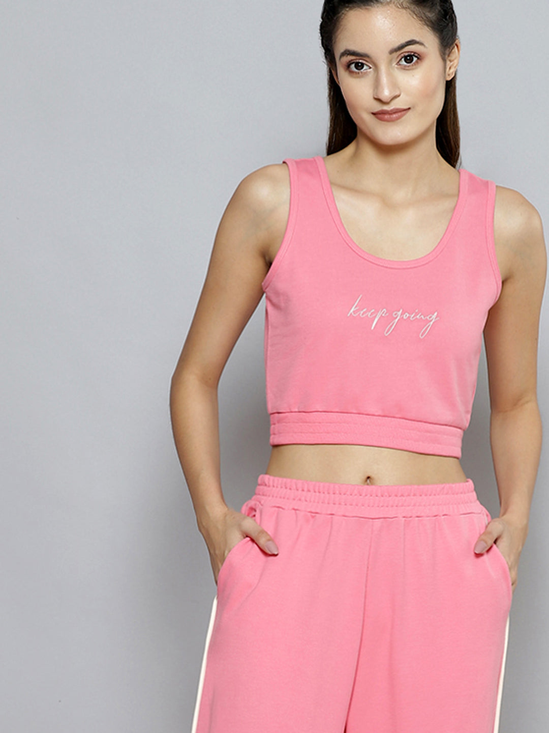 Women Pink Terry ACTIVE Tank Top With Track Pants - NOZ2TOZ
