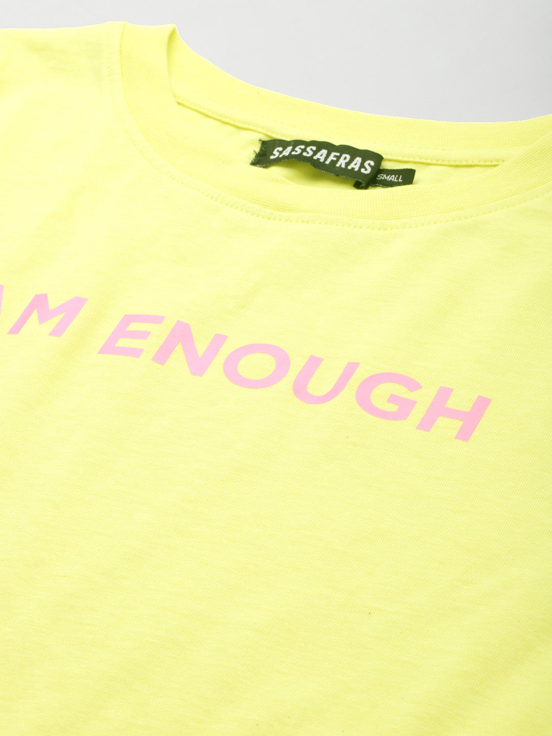 Women Yellow I-Am-Enough Crop Boxy T-Shirt