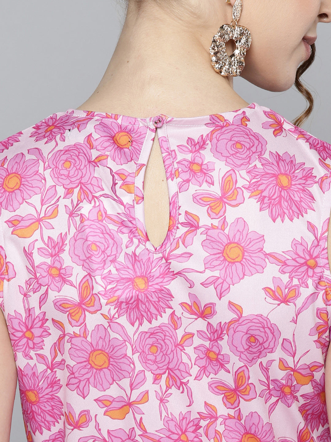 Women Pink Floral Sleeveless Knit Peplum Top - NOZ2TOZ