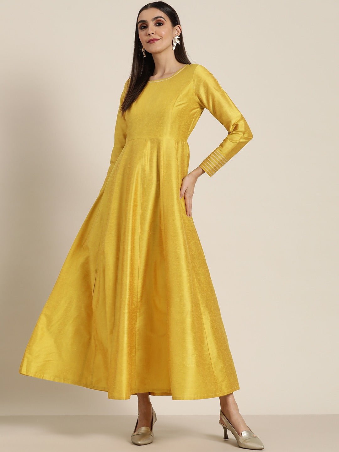 N2Z2TOZ - Women Mustard Gota Detail Anarkali Maxi Dress
