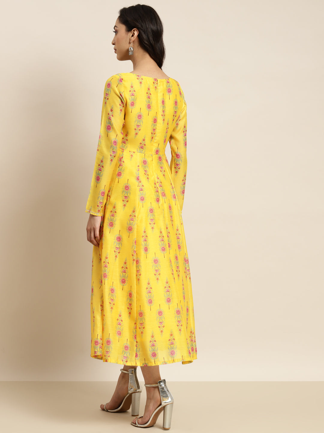 Women Yellow Floral Aanrkali Dress - NOZ2TOZ