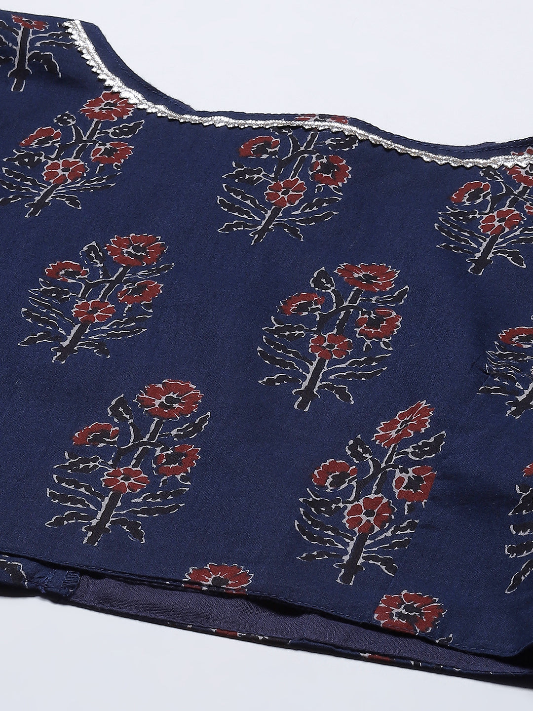 Women Navy Floral Crop Top With Anarkali Skirt - NOZ2TOZ