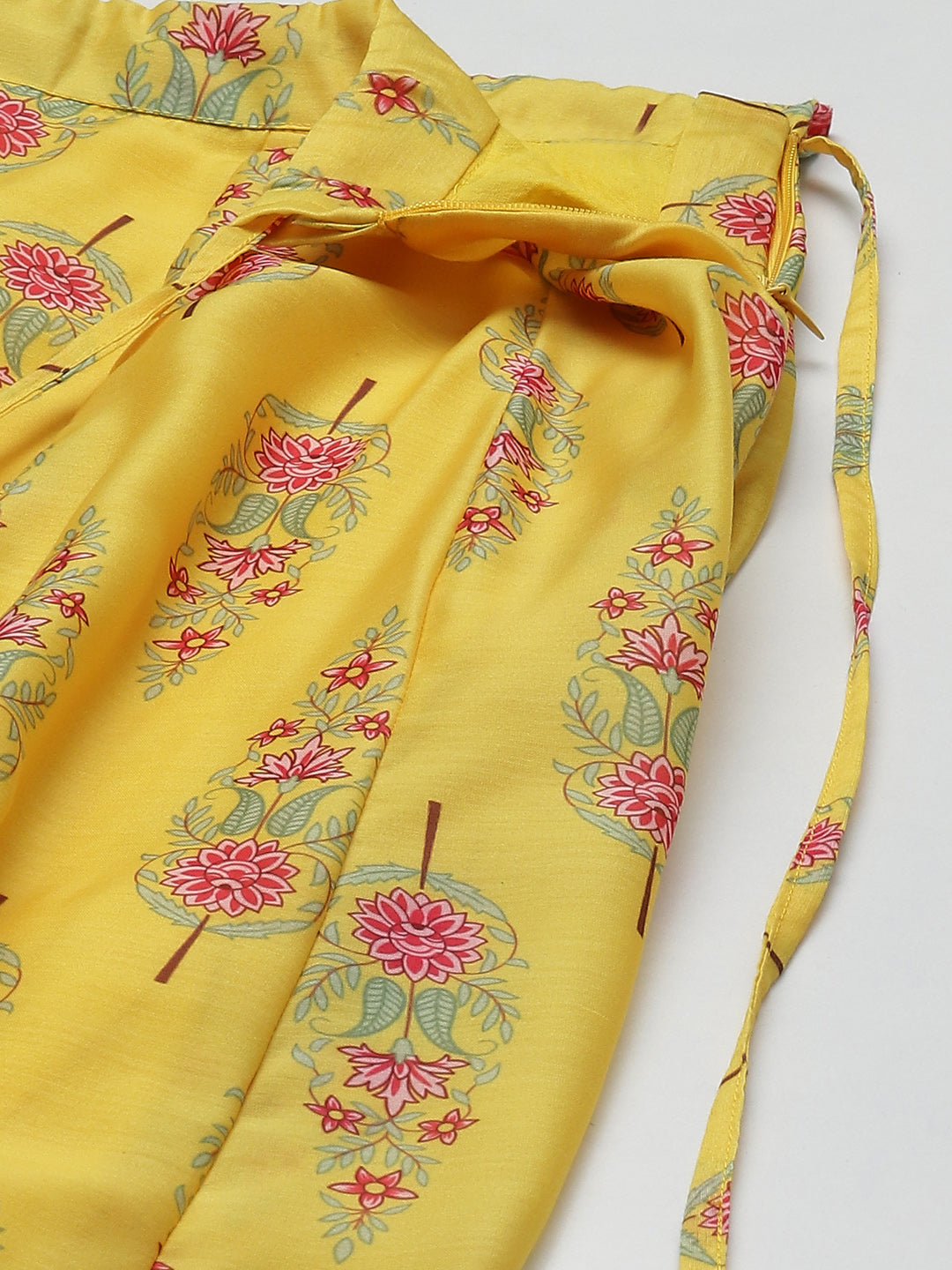 Women Yellow Chanderi Floral Crop Top With Aanrkali Skirt - NOZ2TOZ