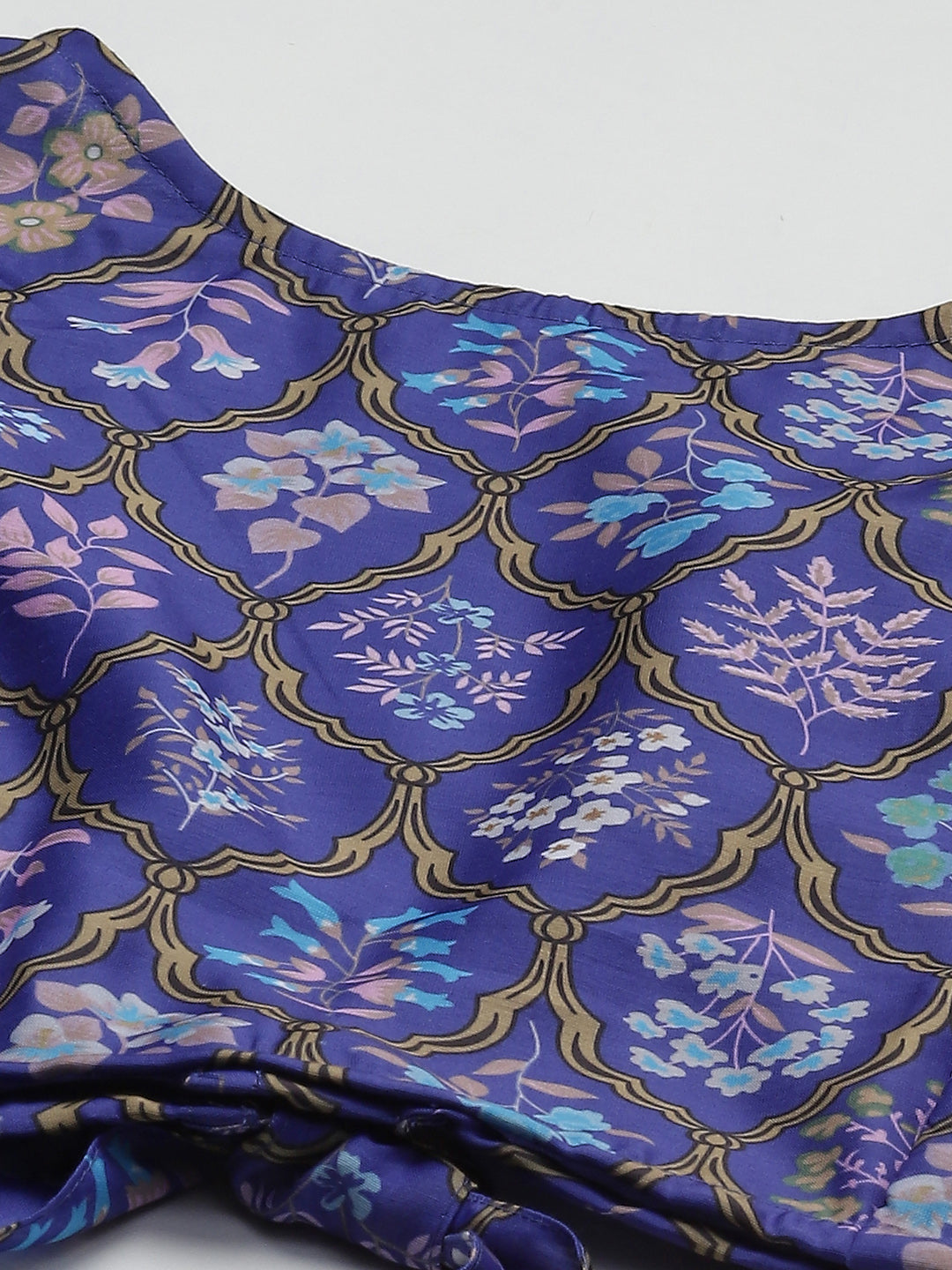 Women Purple Mughal Floral Crop Top With Anarkali Skirt - NOZ2TOZ