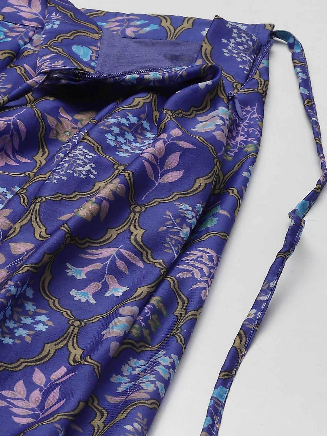Women Purple Mughal Floral Crop Top With Anarkali Skirt - NOZ2TOZ