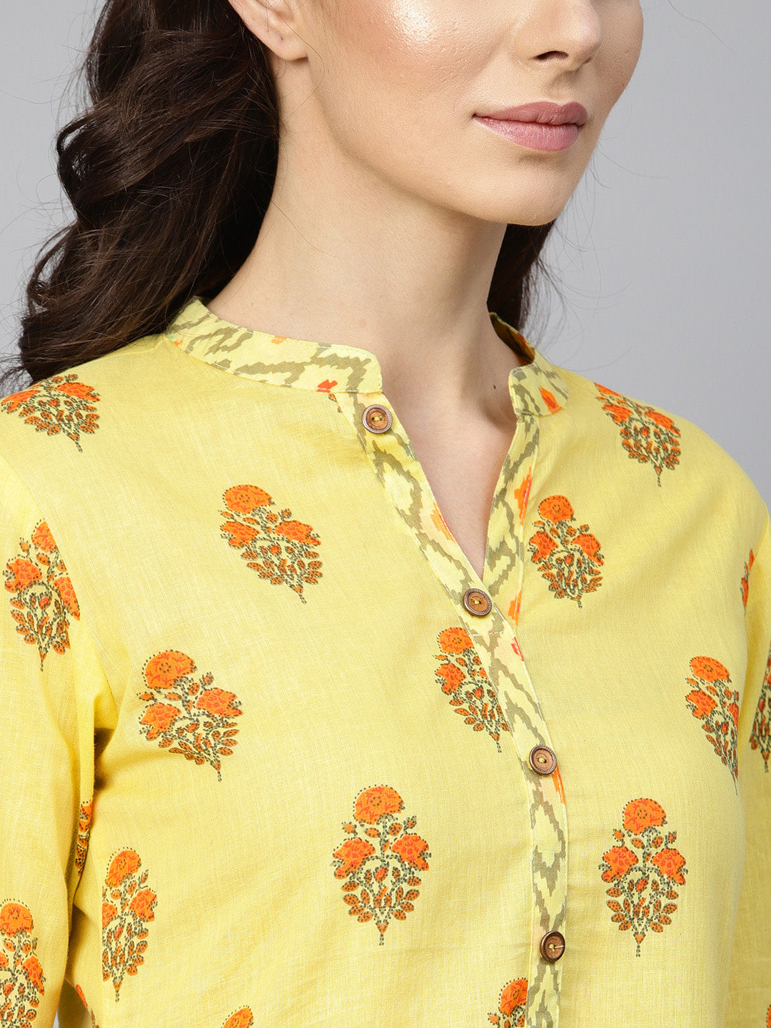 Yellow and grey printed kurta with palazzos - NOZ2TOZ