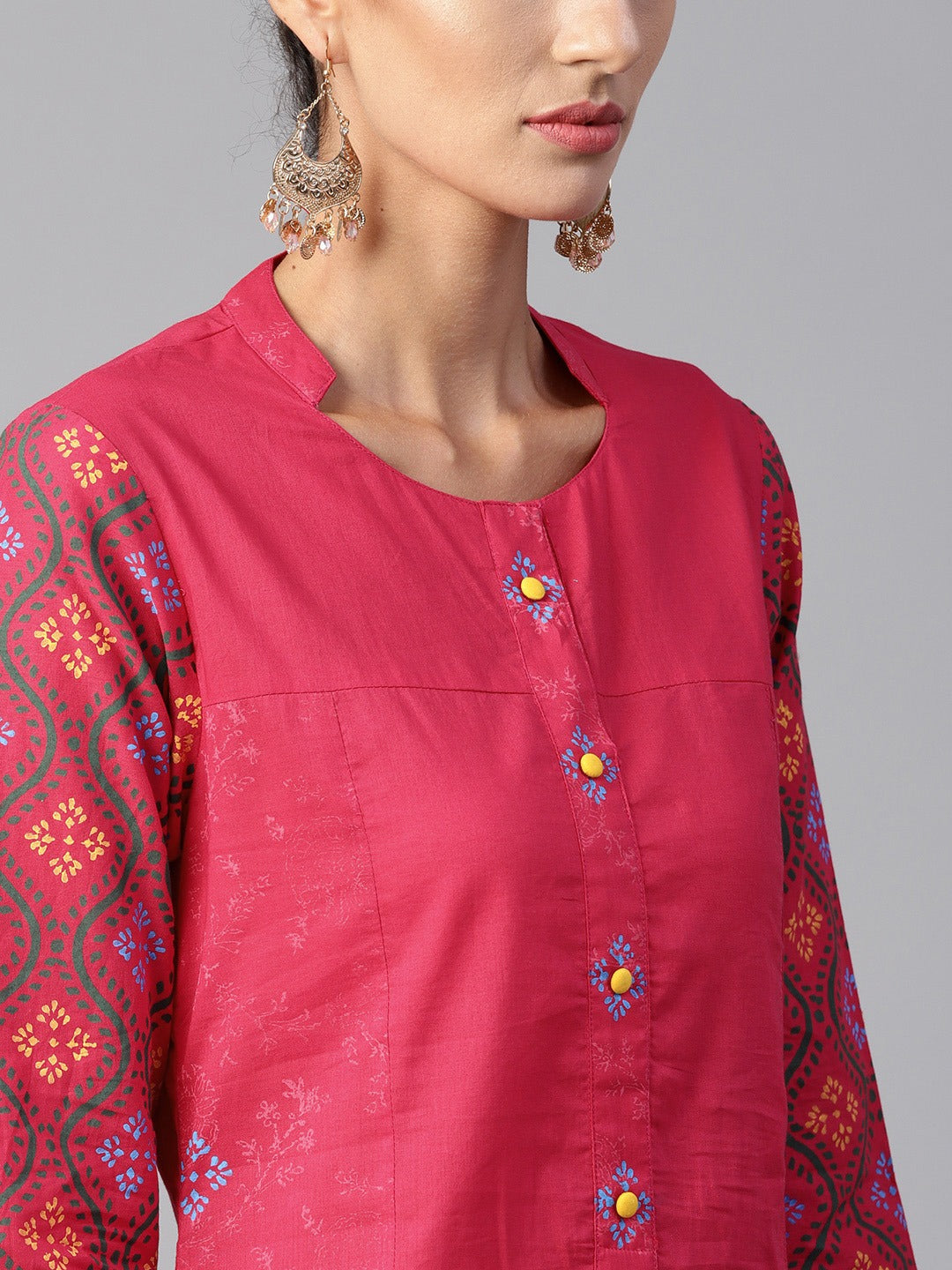 Women Pink and blue printed kurta with trousers - NOZ2TOZ